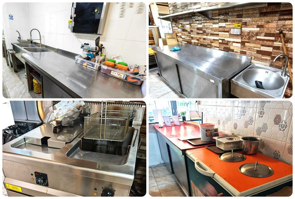 Utilaje, echipamente, vitrine steak, vitrine desert, mese reci/calde, robot shaorma, masina vase, malaxor, robot lipii, rastele, toate profesionale