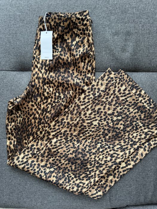Pantaloni satinați cu imprimeu leopard – Mango