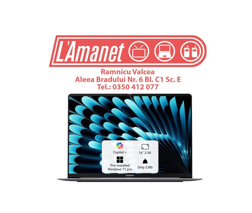 Laptop Geekom GeekBook X16 Pro 16 inch Ultra 5 125H 32GB LPDDR5x 7500MHz RAM 1TB SSD Sigilat