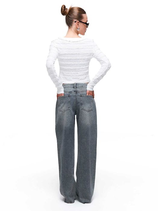 Дамски дънки с широки крачоли и перли 34-42