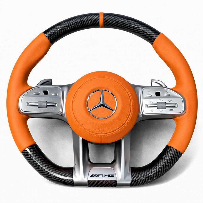 Mercedes AMG спортен волан – Carbon и оранжева кожа (2019–2022)