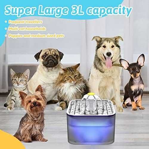 Луксозен Котешки Фонтан 3L LED светлина, Неръждаема Стомана и 3 Режима