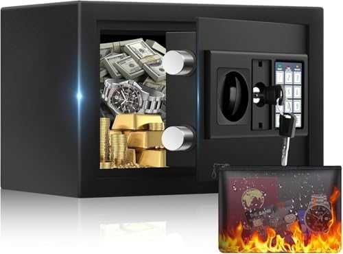 Нов стоманен Сейф кутия за пари документи с код ключ аларма монтаж дом офис