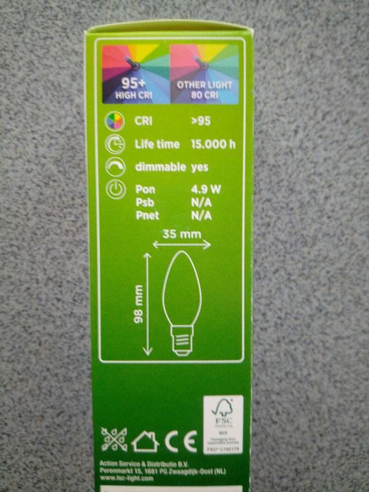 Bec led LSC tip lumanare, E14, dimabil, 470lum, 2900K