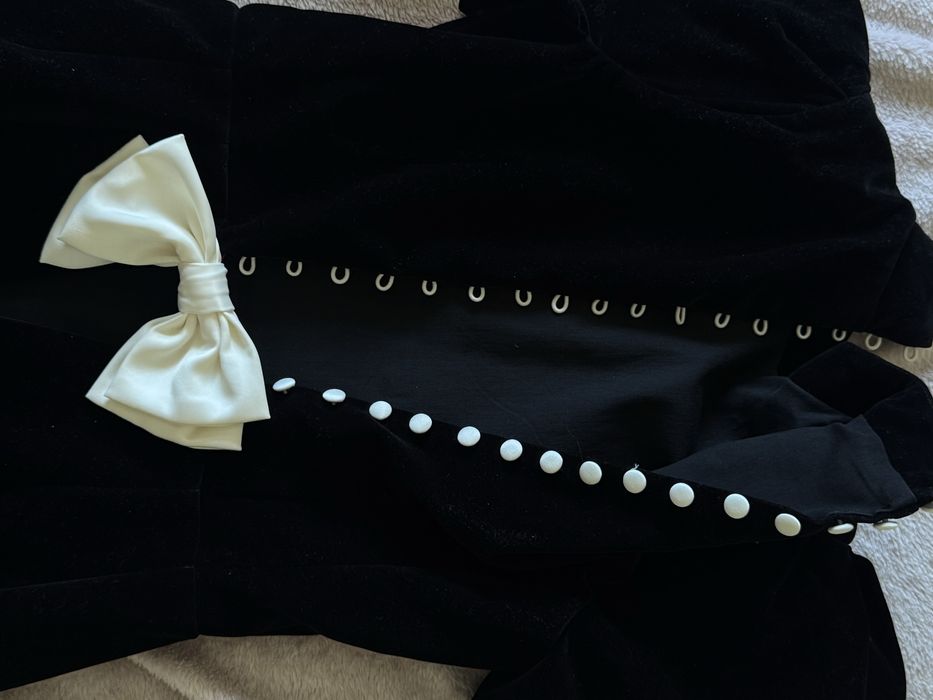 Платье черный бархат с бантом