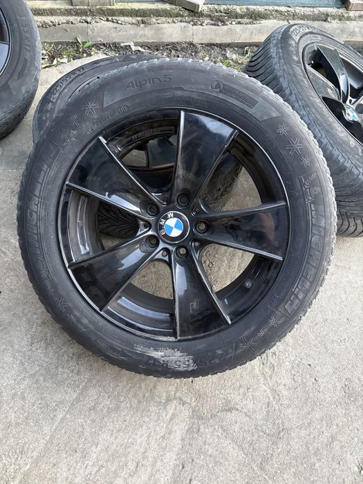 Set Jante Originale BMW Style 138 R17 Negru Lucios + Anvelope Iarnă Michelin 225/55 R17