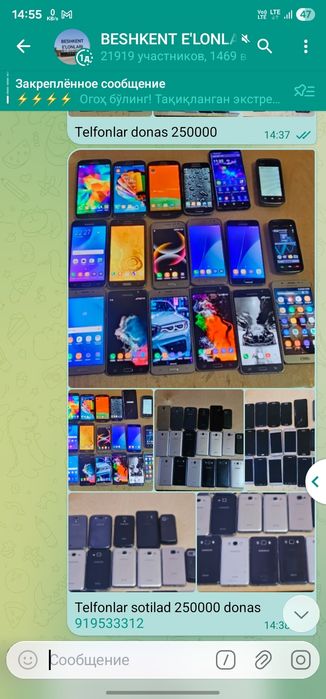 Samsung telifonlar 250000 donas