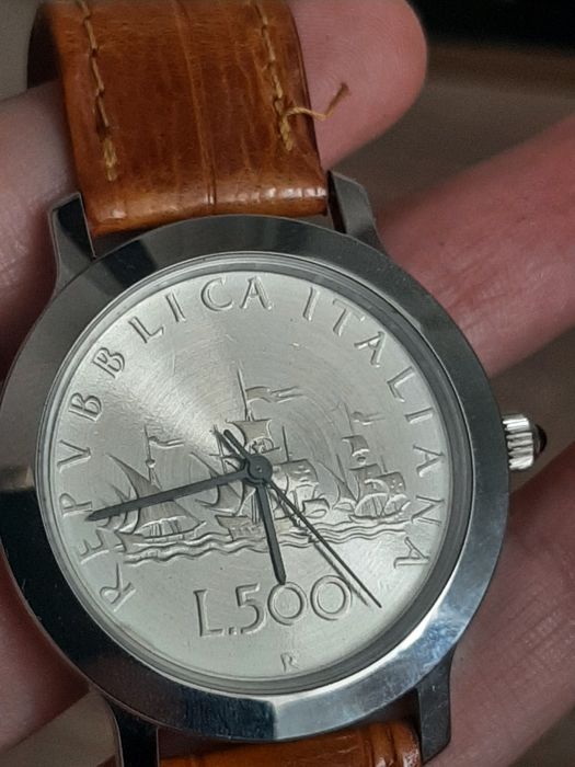 Ceas Nou Vintage SIX-SIX Coinwatch 500 Lire Italia – Ediție Limitată Anii '90, Argint/Paladiu, Mecanism Elvețian ISA, Full Box