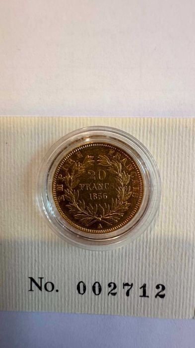 Златна монета 20 Франка Наполеон III – 1856 г. Оригинал със сертификат.