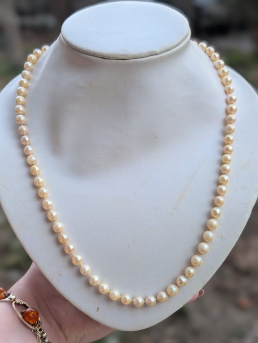 Vechi colier perle naturale cultura,inchizatoare aur 14K 585 JKa,copii