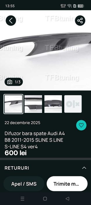 Vând difuzor bara spate audi A4 b8