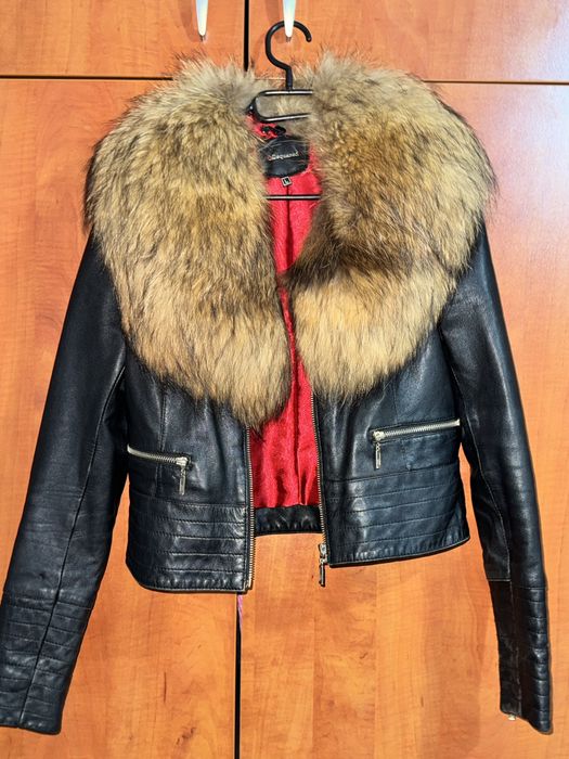 Кожено яке с естествен косъм