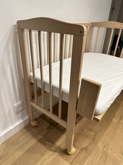 Patut din lemn 2 in 1 cu functie co-sleeper – Waldin 40x90 / 55x90 cm