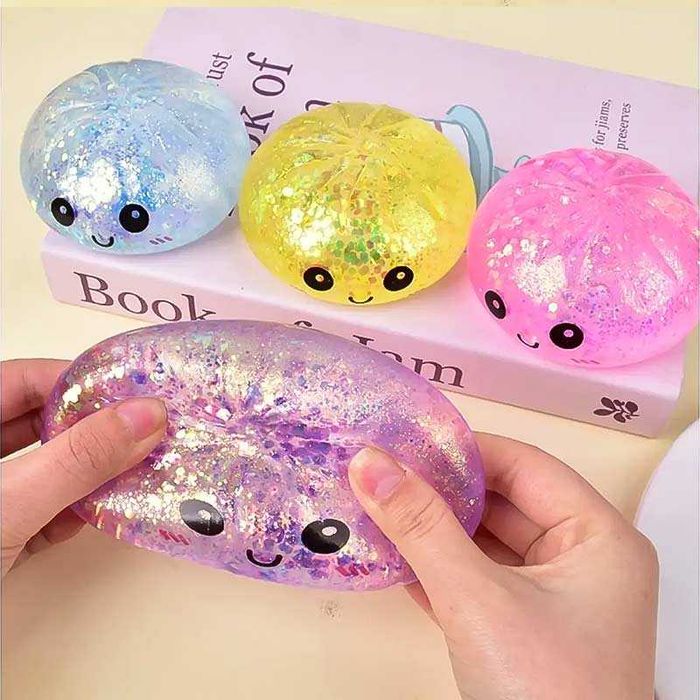 Гумена антистрес играчка Squishy Bun Dumpling с брокат 5 см