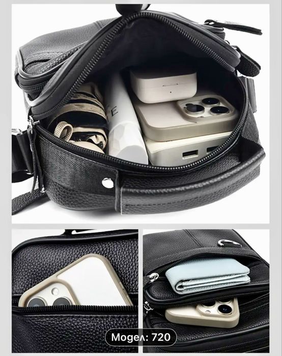 Мъжка функционална чанта с дръжка /Черна естествена кожа -10% Промоция