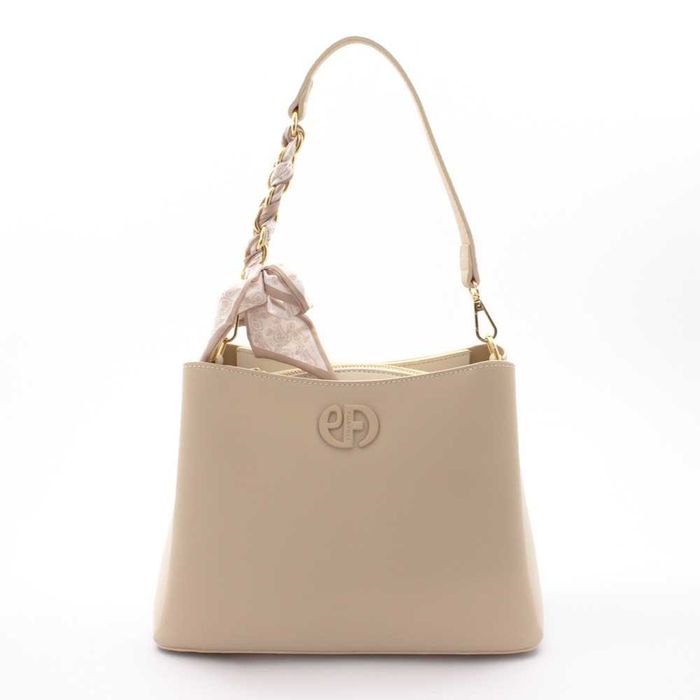 Нова дамска кожена чанта PUAFELI LY94 beige бежово кремаво еко кожа златна раница две дръжки презрамки луксозен модел