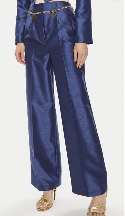 Pantaloni dama albastri cu talie inalta