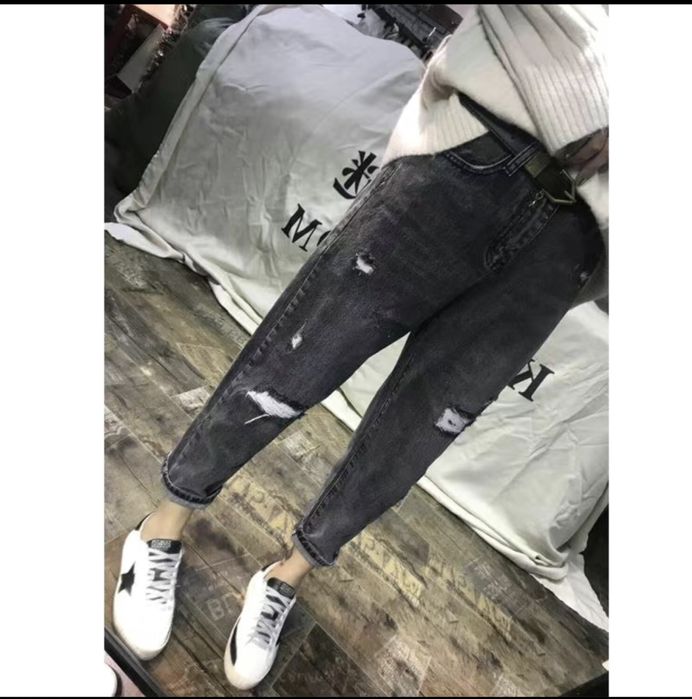 Джинсы потертый темно серый