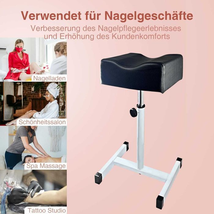 Поставка стол за педикюр с регулируема стойка за крака черен Табуретка