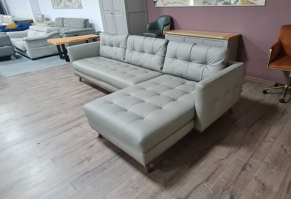 ПРОМОЦИЯ! Сив кожен ъглов диван Dwell Albi