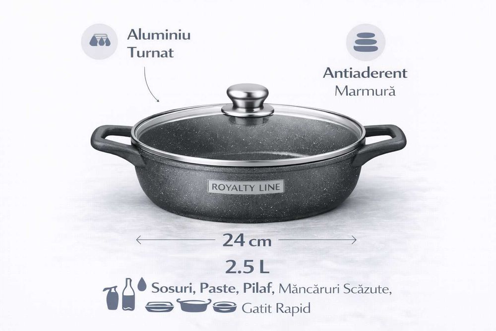 Oala joasa din aluminiu turnat cu capac 24 cm Royalty Line