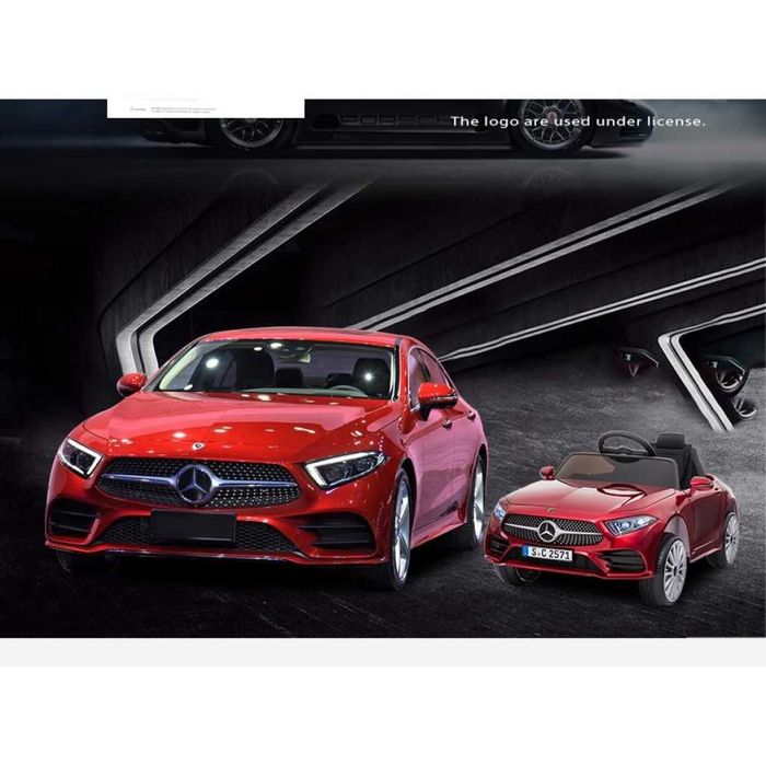 Червена детска акумулаторна кола Mercedes-Benz CLS350 12V с кожена седалка