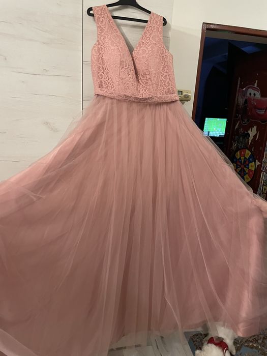 Rochie de ocazie Roz Prafuit-Dantela si Tul