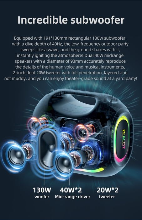 Zealot s89 si ze21 boxa bluetooth 250w 48000 mah baterie