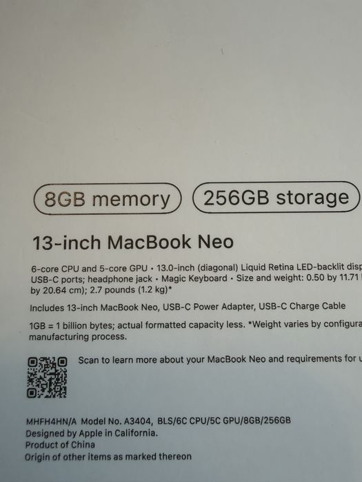 Apple Macbook Neo 8/256Gb “Rose” A3404