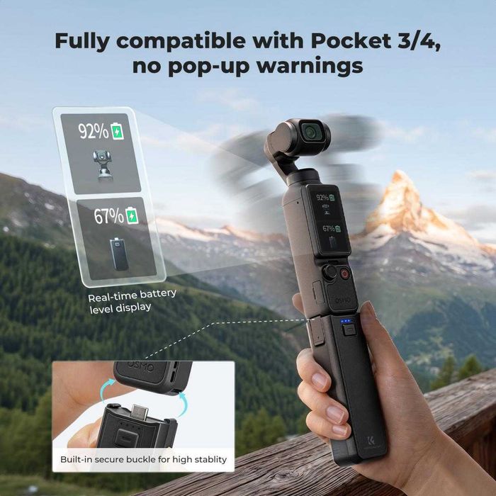 Батерийна дръжка с бързо зареждане 5000mAh K&F Concept за DJI Osmo Pocket 3 / 4 / 4P