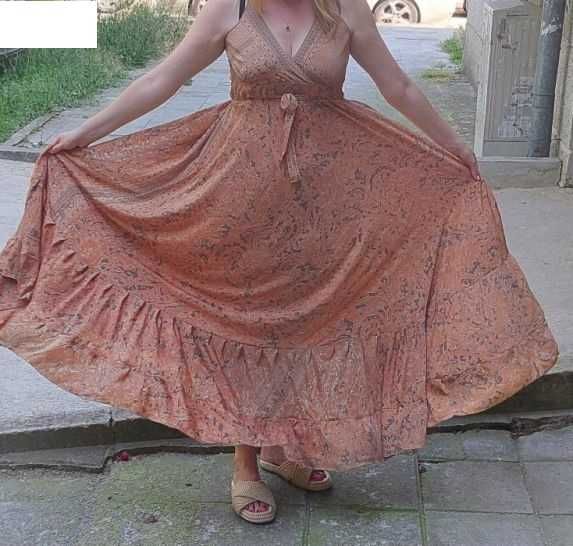 Дълга рокля от естествена коприна