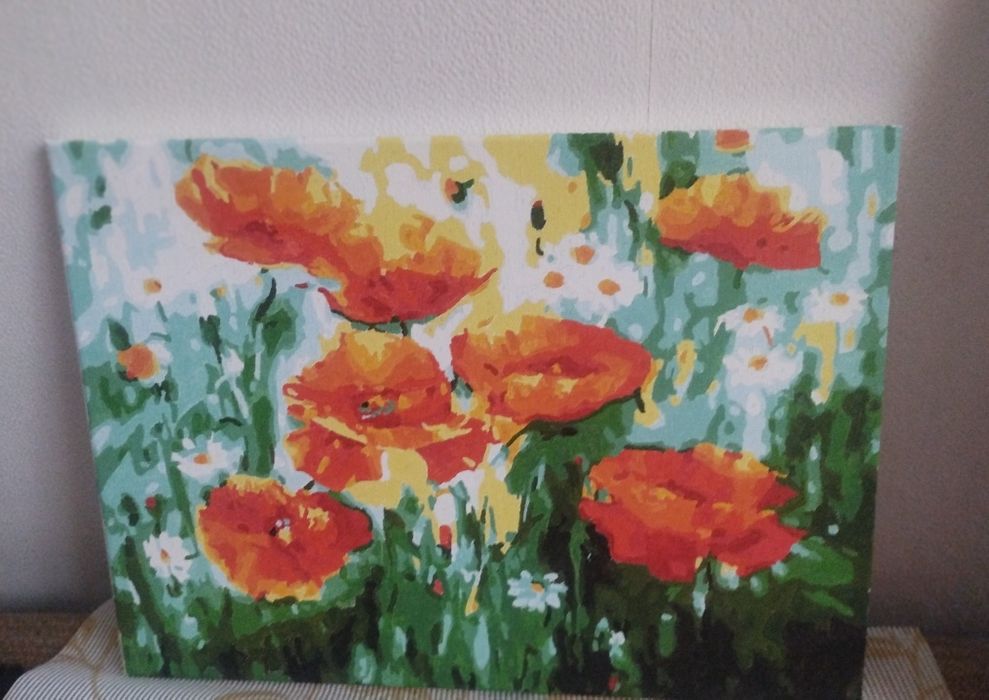 Картина рисуване по номера -Макове готова нарисувана