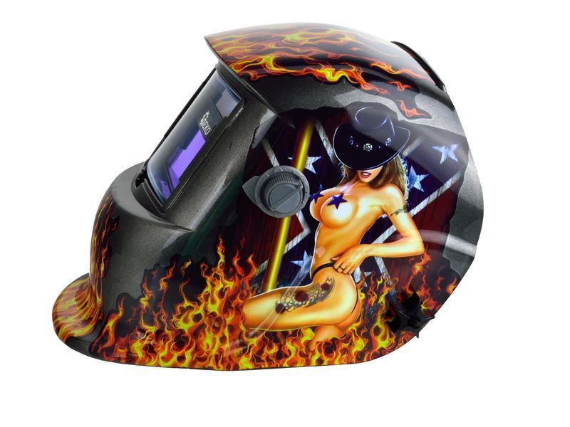 Каска за заваряване със самозатъмняващ се филтър, пламък