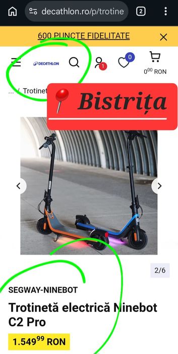 Trotinetă electrică copii Ninebot C2 Pro – ca nouă, 200 km, lumini RGB și limitare din aplicație / schimb
