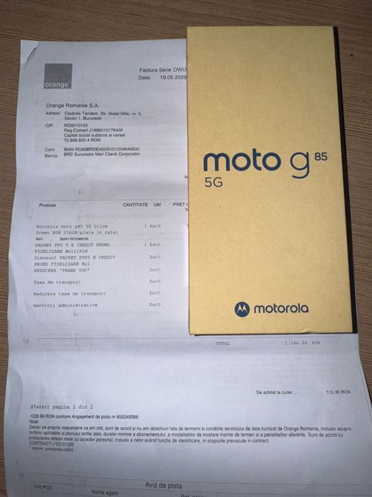 Telefon mobil Motorola Moto g85, 8GB RAM, 256GB, 5G, Olive Green