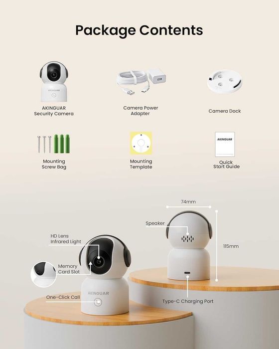 AKINGUAR Wifi камера за сигурност, 4K 8MP камера за домашни любимци