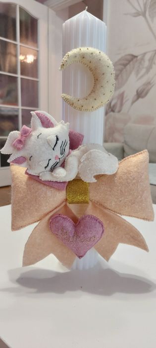 Lumanare botez fetite. Lumanare botez handmade personalizata. Pisicuta Marie