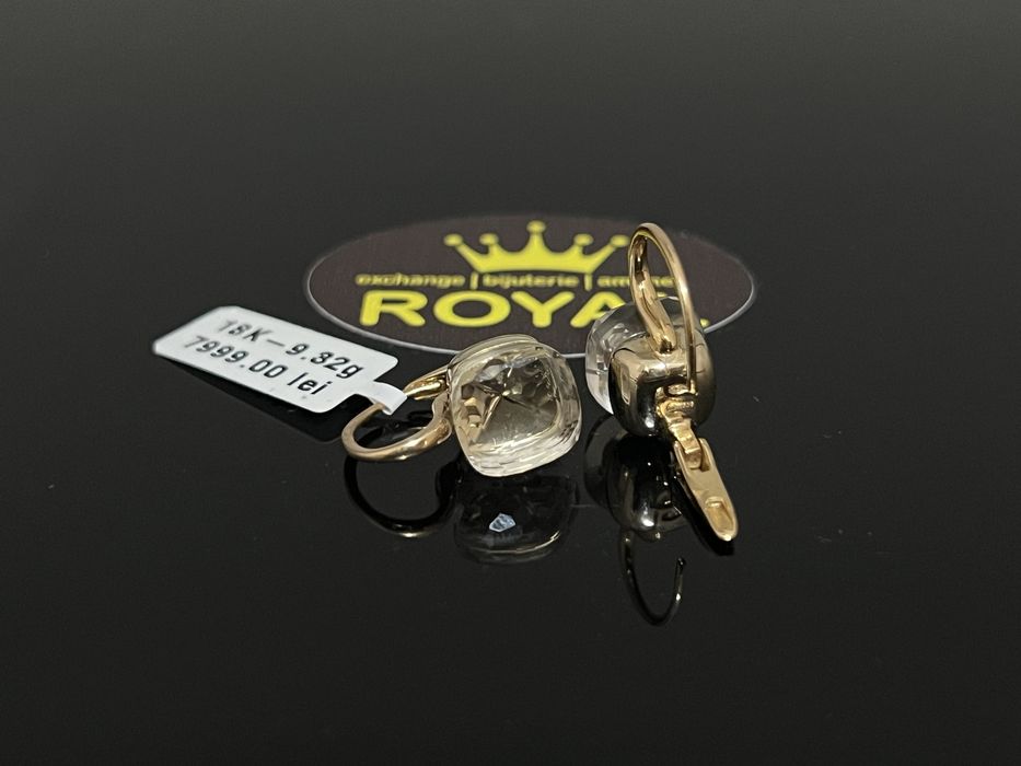 Bijuteria Royal CB : Cercei aur 18K 9,32 grame topaz incolor