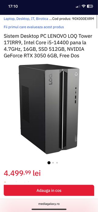 Vând Lenovo LOQ Tower 17IRR9 Gaming PC