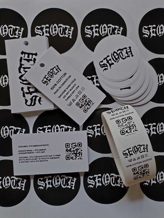 Наклейки, значки, стикеры, Бирки сатин, картонные Печать на лентах