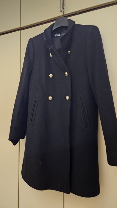 Палто с двуредно закопчаване Zara, черно,   XS