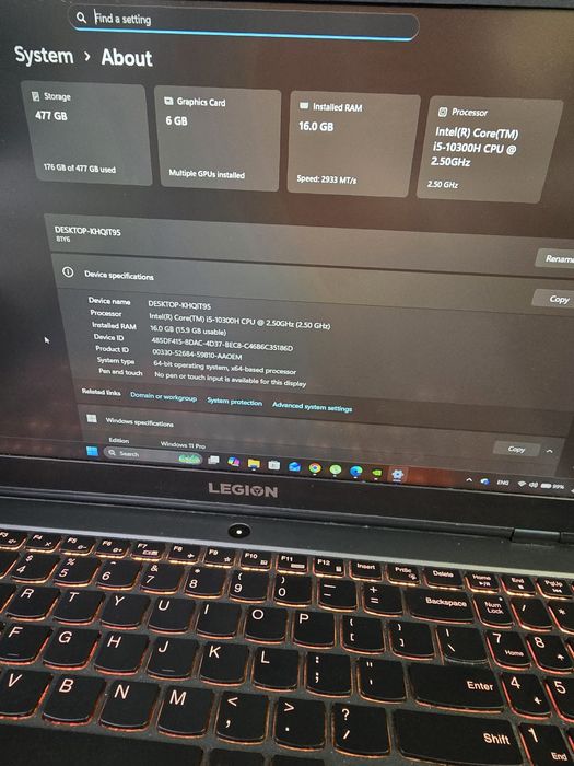 Геймърски Lenovo Legion 5- i5, 16gb ddr4, RTX 2060, 512gb nvme, 144 hz