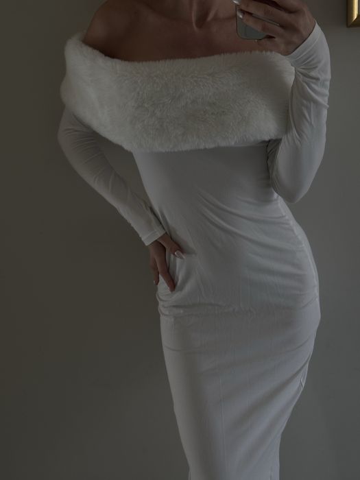 Дълга официална бяла рокля shein