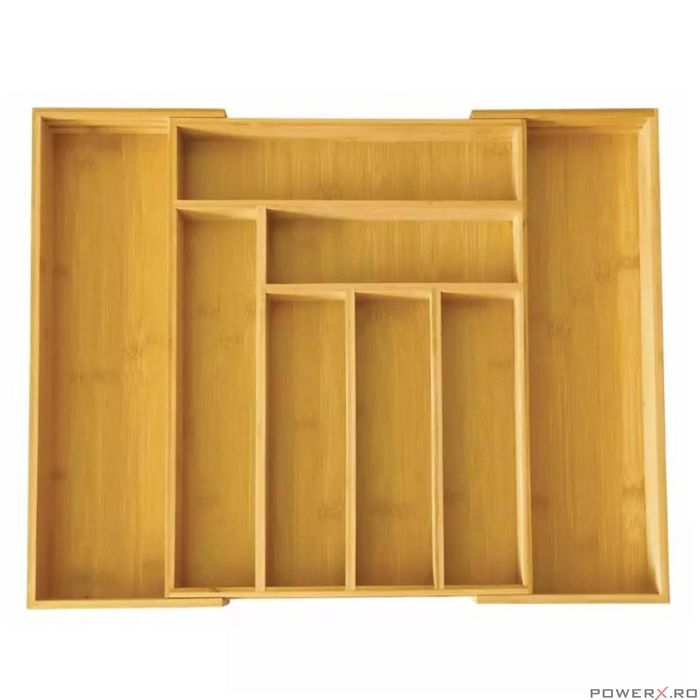 Cutie pentru tacamuri din bambus, cu 8 compartimente, pentru sertar,