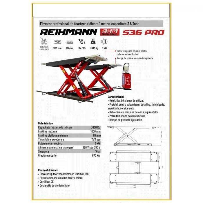 Elevator foarfeca dubla 3,6T electro hidraulic 380V, cod-RHM S36 PRO