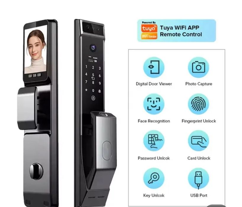 Умный замок ТYSН Тиуа Зd распознавание лица  с камерой Cerradur