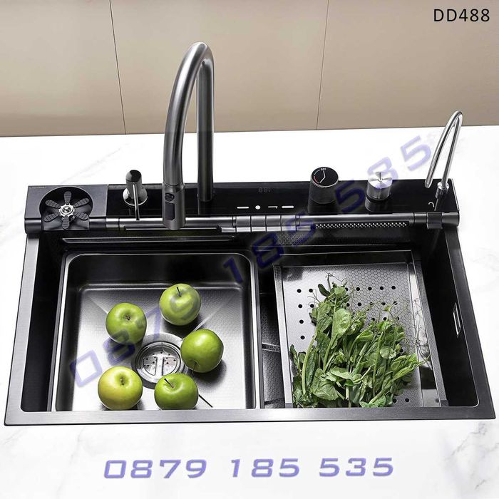 Лукс черна мивка водопад функции дисплей модерна качество чешма кухня