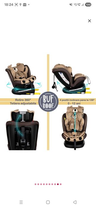 Scaun auto BUF BOOF Tweety Plus Deluxe rotativ 360 grade, Isofix, 0-36