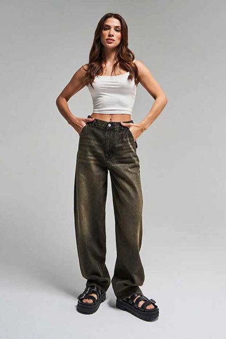 Женские хаки джинсы Skater с высокой посадкой