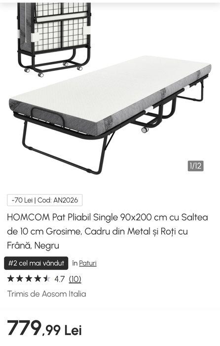 Vând pat pliabil cu saltea